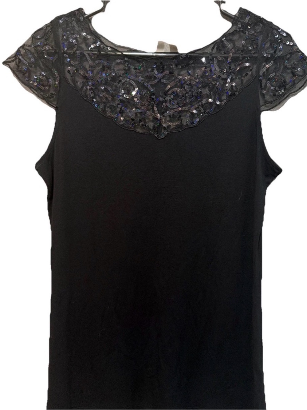 89th & Madison Black Sequin Lace Mesh Yoke Blouse Top Size M Whimsigoth